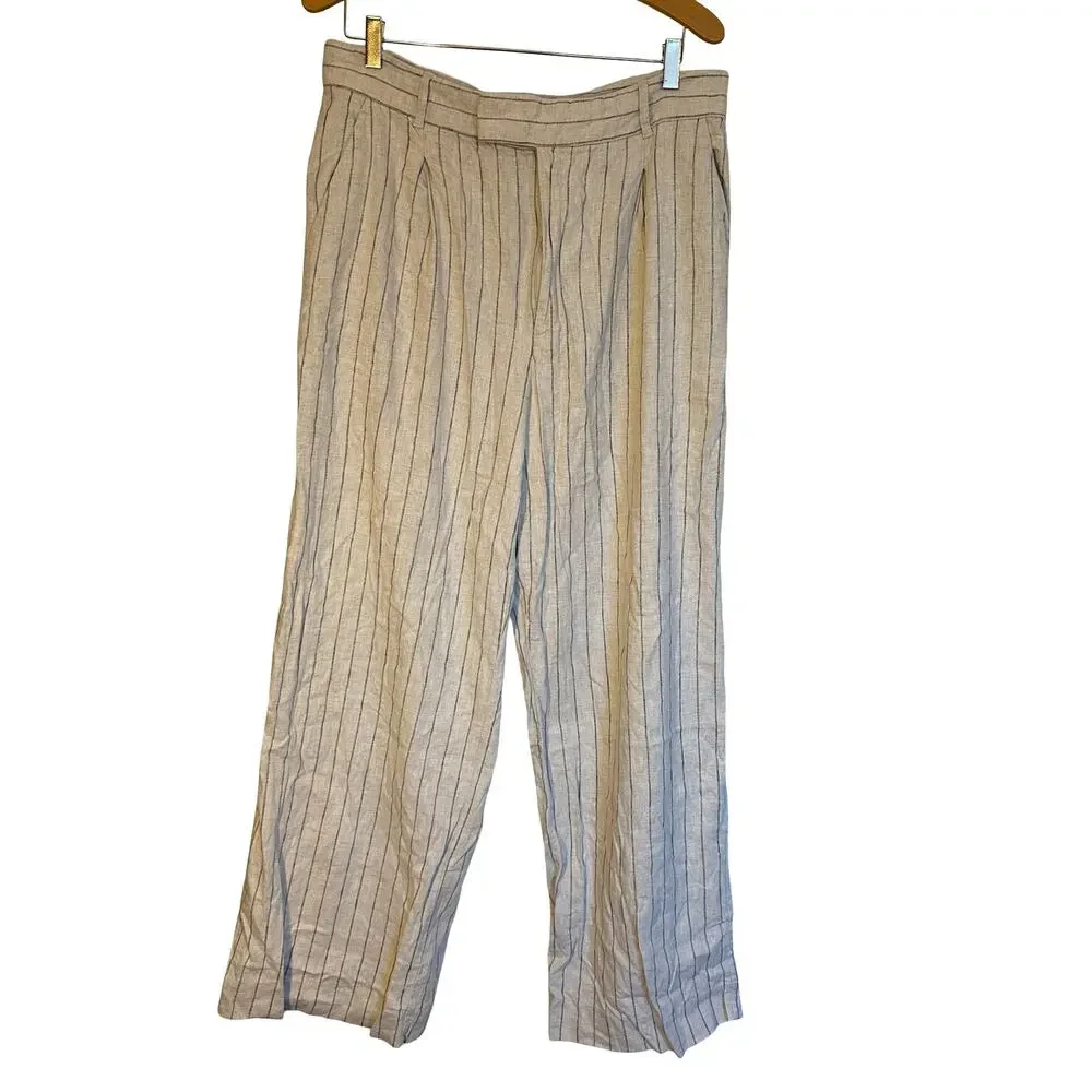 Banana Republic High Rise Linen Wide Leg Pleated Trousers Striped Plus Size 16